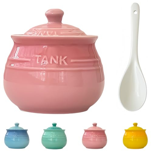 Dowbom Azucarero con tapa y cuchara, tarro de azúcar colorido, tarro de almacenamiento de azucarera, contenedor de azúcar, plato de azúcar (rosa, 250 ml)