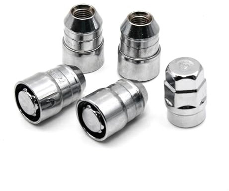 SHENGG 4 Stück Muttern + 1 Schlüssel Chrom-Sicherungsmuttern Diebstahlsicherung Auto-Radsicherungsmuttern M12x1,5 Radschlösser Radmuttern