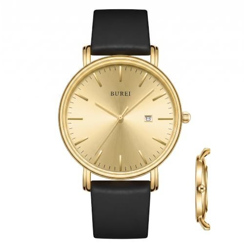 BUREI Ultradünne Herrenuhr – Minimalistisches Analog-Design, wasserdichtes Quarzwerk, Geschenk für Männer (Weiß/blau)