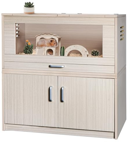 Generisch Meerschweinchenkäfig aus Holz mit Lagerschrank und Acrylfenstern, Hamsterkäfig, Critter Nation Käfig, Hamsterhaus mit zu öffnender Oberseite, ausziehbarem Tablett, Kleintierkäfig für Ratten