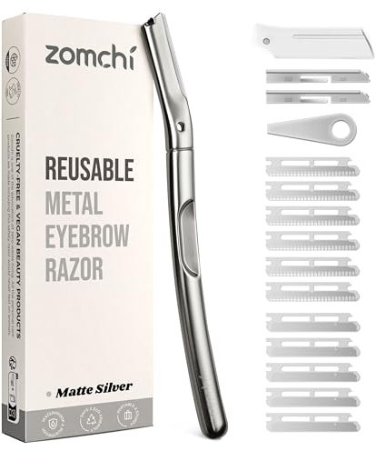 ZOMCHI Strumento per dermaplaning, Rasoio per dermaplaning per donna e uomo, Rasoio per sopracciglia riutilizzabile con 11 lame di ricambio, Rasoio per il viso che rimuove la peluria (Argento opaco)