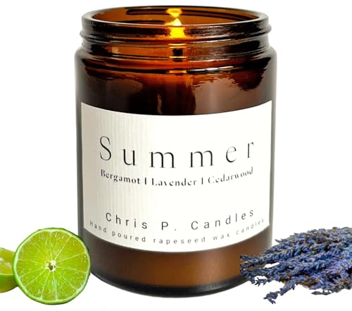 Chris P. Candles Summer Duftkerze im Glas – vegane Kerze mit Lavendel, Bergamotte & Zedernholz, handgegossen in Berlin, Kerze mit langer Brenndauer, Geschenkidee für Freundin, Geburtstag, Vatertag
