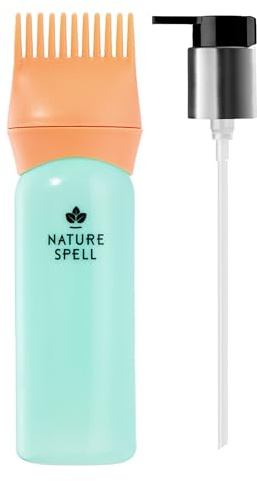 Nature Spell Easy Pump Oil Dispenser & Precision Applicator Comb Duo | for Hair Oiling, Pack of 2