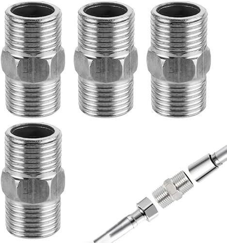 Azlanway Raccordo doppio in acciaio inox, 1/2 pollici, 4 pezzi per tubo doccia, connettore filettato, prolunga per tubo dell'acqua, tubo dell'aria, doccia, rubinetto, idropulitrice
