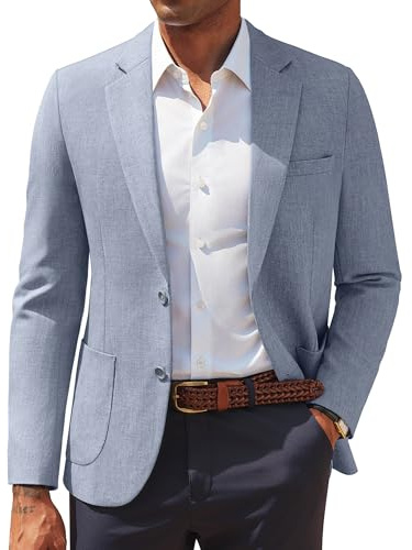 PJ PAUL JONES Casual Blazer for Men Two Button Pattern Lined Sport Coat Texture Notch Lapel Sportcoat Blue Grey
