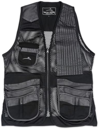 Wild Hare Shooting Gear Range Vest, Leather Trim, Black (5X-Large, LEFT Handed)