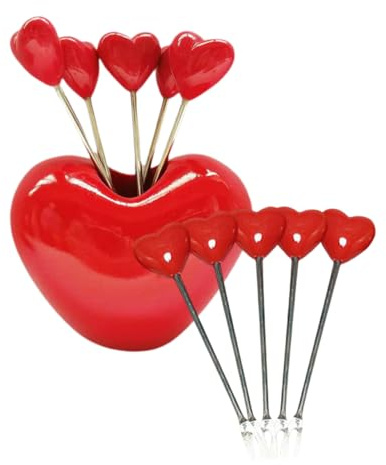 Tenedor de Postre Doméstico Rojo de Resina y Metal, 1 Set