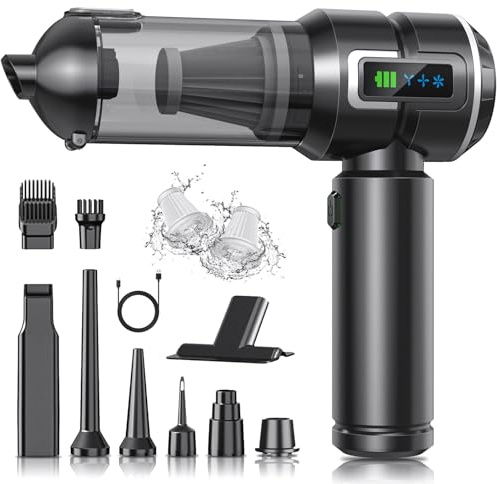 Aspirabriciole Senza Fili, 22000Pa 4-in-1 Aspirapolvere Auto Cordless con Schermo, One-Touch Dust Dump con 3 Velocità Motore Brushless, Mini Aspirapolvere per Casa,Ufficio, Auto,Capelli, Grigio Scuro