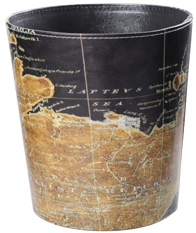 BAZEITFLOW Papelera Redonda de Cuero Vintage Marrón para Baño y Oficina, Diseño Retro Fácil de Limpiar y Ecológica, Elegante y Práctico