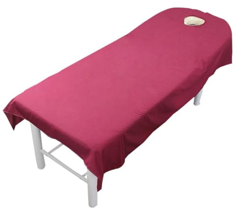 Surwin Drap pour Table de Massage avec Trou, Housse Table de Soin Esthetique Doux Lavable Drap Housse de Protection en Éponge pour Lit de Massage pour Esthetique, SPA (M10 Rouge,120x190cm)