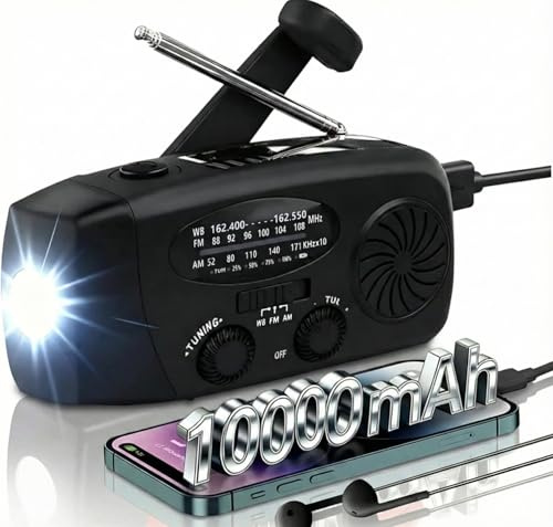 ZDAGELD Wind Up Radio, 10000mAh Solar Hand Crank Radio with AM/FM/NOAA, LED Flashlight, SOS Alarm, Portable Emergency Weather Radio for Camping