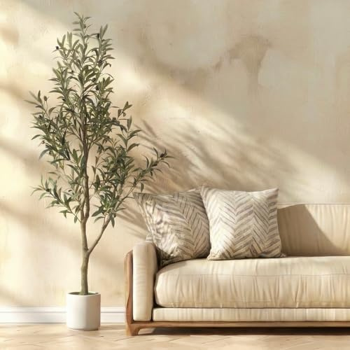 Semaho Faux Olive Tree, 150cm Artificial Olive Trees with Lifelike Olive Branches and Fruits, Fake Floor Plants with Pot for Indoor Home Office Living Room Outdoor Decor 5FT