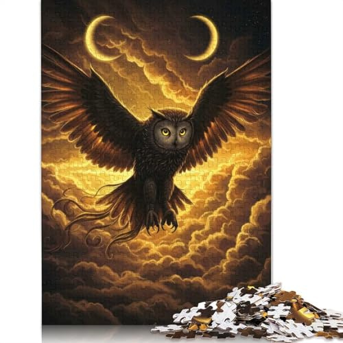 1000-teiliges Holzpuzzle „Eule im Flug mit Halbmonden“, Lernpuzzle, Familienspiel, Weihnachts- und Geburtstagsgeschenk (75 x 50 cm)