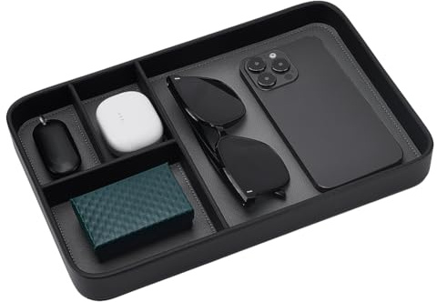 WADORN Ablagefach Aus PU Leder Schmuckablage Nachttisch Organizer Ablage Für Schlüssel Geldbörse Uhr Kleingeld Sonnenbrille Und Schmuck Grau