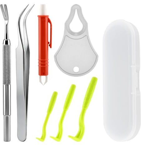 Ovrilossa Tick Remover Tool Kit, Portable Stainless Steel Tick Tweezers + Remover TicksKey, 7pack Essential Tools for for Humans, Dogs & Cats Outdoor Activities, Quick & Safe(Size:1pack)