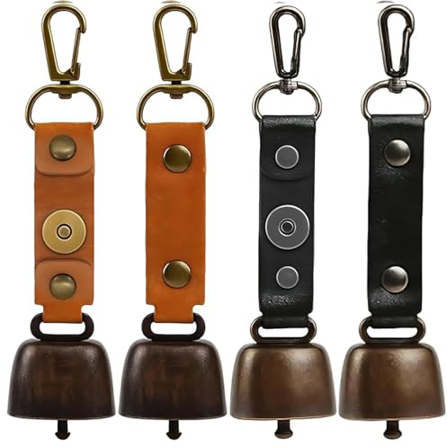 KAHZOR 4 Stück Kuhglocken mit Karabiner, kuhglocke, glocken, Multi functional compact horn drum, Kann als Weihnachtsbaumglocke verwendet werden,suitable as a keychain decoration