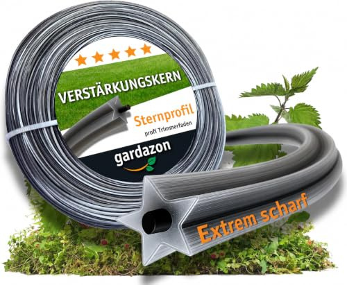 Gardazon Trimmerfaden mit Verstärkung - 2,4mm x 50m Vorsicht - extrem scharf - (Sternprofil) Freischneider Faden Universell - Mähfaden für Motorsense - Ersatzfaden für Rasentrimmer - Nylonfaden