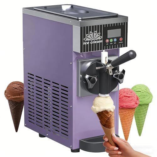 DIUNAOZI Eismaschine für Zuhause, Softeismaschine für eine Geschmacksrichtung, 4-5 kg/h Leistung, mit Vorkühlung, Selbstreinigung, LCD-Bedienfeld, für den privaten und gewerblichen Gebrauch Purple