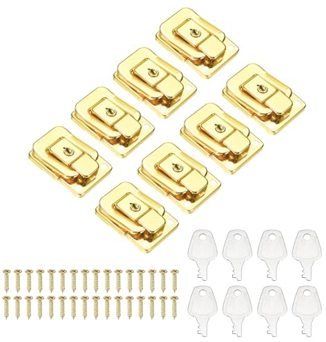 PATIKIL Suitcase Lock Hasp Set (Gold) (8Pcs) Decorative Metal Toggle Catch Latch with Screw and Key Suit for - Suitcase/Jewelry Boxes/Wooden Case/Luggage