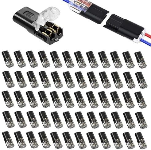 60 Pcs Wire Connectors, 2 Pin Solderless Electrical Connectors for 18-22 AWG, Quick Push Fit Cable Connectors for 12V LED Strip Lights, Low Voltage Automotive Wiring Terminals