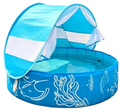 Piscine pour,avec auvent et Filet, Jouet Aquatique Non Gonflable - Pataugeoire 120 cm x 30 cm | pour Été Patio Terrasse Parc Plage Camping Voyage Jeu Loisir Extérieur