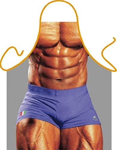 Unbekannt Herren Grill-Schürze Bodybuilder Six-Pack Fun Koch-Schürze Küchen-Schürze geil bedruckt Geschenk-Set mit Grillmeister-Urkunde