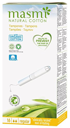 16 Masmi regular tamponi applicatore in cotone biologico certificato, anallergico, 100% biodegradabile, profumo, viscosa, rayon, cloro e Diossina free