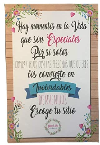 Cartel Bienvenidos a nuestra Boda flores azules y rosas en tamaño A3. Hay momentos en la vida que son especiales, gracias