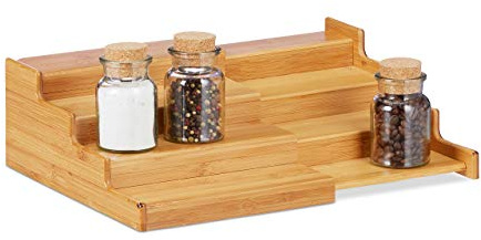 Relaxdays, naturlig bambu kryddhylla, 4 hyllor, utdragbara, naturliga utseende, fuktbeständig, HBT: 11 x 38,5 x 28, standard