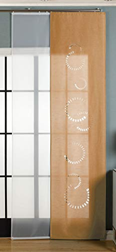 Gardinenbox 2er-Pack Schiebegardine Flächenvorhang, Avila Sand, 245x60 cm (HxB) Lasercut Wildseide Optik Voile inkl. Paneelwagen und Beschwerungsstangen, 1656100