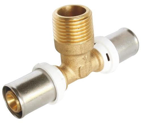SOMATHERM FOR YOU, Té à sertir pour tube multicouche Ø16 Mâle 15/21 - Raccordement facile et rapide, compatible avec profils U, H, TH - Norme NF 545 - Sécurité d'étanchéité | Laiton CW617N, bague inox, 4 fenêtres de contrôle, sertissage multiprofil TH/H/U et anneau pour un maintien fiable.
