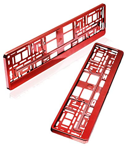 baytronic Kennzeichenhalter Hochglanz 2er Set (Rot-Chrom)