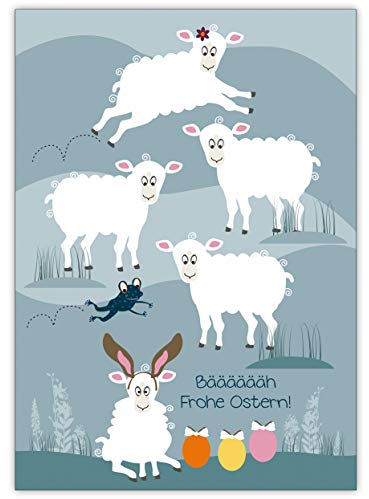 Kartenkaufrausch 16 Humor Osterkarten (16er Set) mit Lämmer-Osterhasen: Bääääääh Frohe Ostern! • fröhliches Premium Grußkarten mit Ostermotive im Set mit Umschlägen für Freunde, Familie und Kollegen
