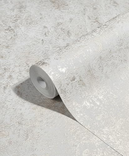 Tapet vit betonglook guld non-woven tapet Metallisk industriell betong guld betongtapet glänsande gipslook Tillverkad i Tyskland 10,05x0,53m Avalon