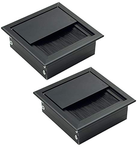 Rannb Desk Grommet Square Cable Grommet Metal Wire Hole Cover for Computer Desk Table Black 80mm x 80mm - Pack of 2