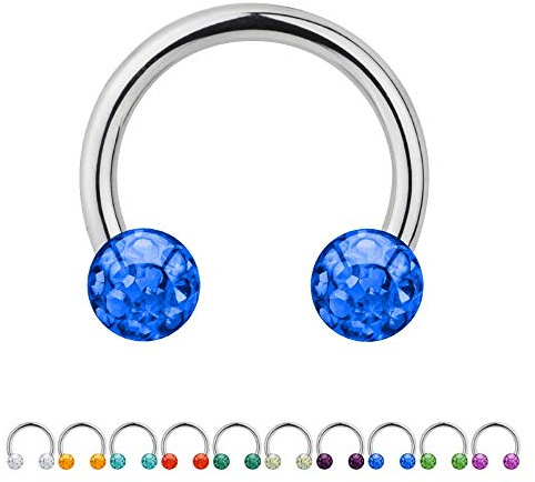 Treuheld® Multi-Kristall Hufeisen Piercing | Stahl | 2 Glitzer Piercing-Kugeln | 400 Varianten