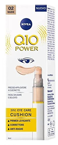 NIVEA Q10 POWER 3in1 Eye Care Cushion 02 Nude 4 ml, Crema contorno occhi colorata e idratante, Primer occhi anti-età con Coenzima Q10, Correttore occhiaie levigante