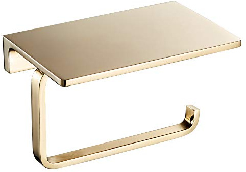 NSODOO Toilettenpapierhalter für Badezimmer Massives Messing und Superior Hotel Style Tissue-Rollenhalter mit Handyaufbewahrung Goldpoliert