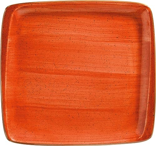 Lot de 6 assiettes de service, assiettes plates, assiettes plates, en porcelaine, rectangulaires, orange, crème, Bonna Aura Terracotta Moove, 32 x 30 cm, protection des bords
