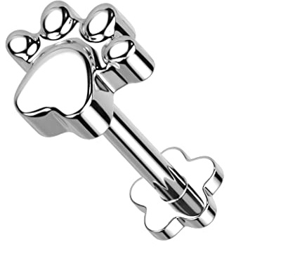 Paula & Fritz® Push-In Labret Piercing Tatze Titan-IUM Grade 23 Kugel Piercing Set Mehrfarbig 1,2-mm Stab-Dicke Blüten-Sockel Madonna Medusa Monroe