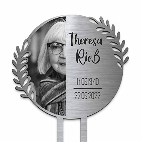 CHRISCK design Edelstahl Grabstecker - Blumenstecker - Gartenstecker | Personalisierte Metall Grabdekoration Grabschmuck wetterfest | Friedhof Grab Deko für Grab Urnengrab