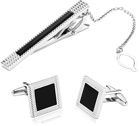 Whoiy Krawattennadel Schwarz, Krawattennadeln für Herren Gravur Edelstahl Silber Schwarz Geometrie für Männer Frauen Kostenlose Gravur mit Geschenkbox