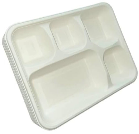 Best House EcoWise 100% Compostable and Biodegradable 5 Compartment Dinner Plates, 5CP Food Tray, Eco-Friendly Sugarcane Paper Trays (Pack of 25 PCS)