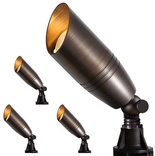 Gardencoin Solid Brass Outdoor Landscape Spotlights, 12V Heavy Duty Low Voltage LED Landscape Lights Waterproof for Garden Uplighting, Classic Bronze Accent Lighting Fixture Without MR16 Bulb, 4 Pack