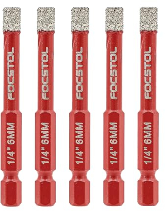 FOCSTOL Secco Punte Trapano Diamantate - 5 pezzi 6mm Kit Sega a Tazza Diamantata con Attacco Esagonale a Cambio Rapido per Gres Porcellanato Ceramica Granito Marmo