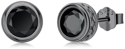 Schwarze Ohrringe 925 Sterling Silber Schwarze Ohrstecker mit Zirkonen Unisex Gothic Punk Ohrringe Schwarze Schmuck Geschenk für Herren Damen Opa Papa Sohn
