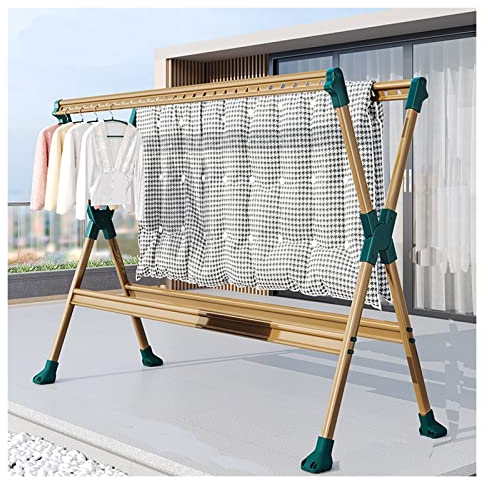 IXART Wäscheständer Aluminiumlegierung 2-Tier-Kleiderregal, Bodenfaltungskleidung, X-Frame-Design Drying Rack/Clothes Drying Rack (Color : Gold)