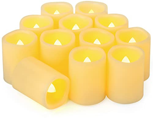 Yakpo Lot de 12 bougies chauffe-plat à LED sans flamme vacillantes à piles pour mariage, Noël, Halloween, fête de la maison, 5 cm