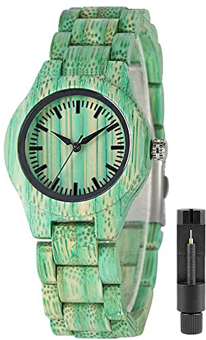 Tiong Montre à Quartz analogique en Bois Naturel pour Femme - Bracelet en Bois réglable - Montre légère en Bois