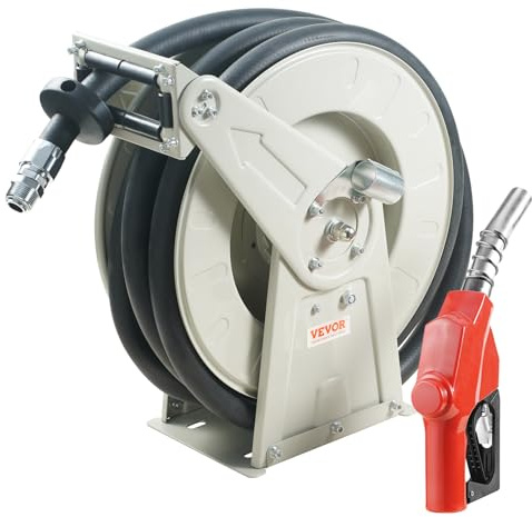 VEVOR Enrouleur de Tuyau de Carburant 19 mm x 15,24 m​ Dévidoir Tuyau de Diesel Rétractable Extra Long Caoutchouc NBR Buse de Ravitaillement Auto 300 PSI pour Avion, Bateau, Véhicule, Camion-citerne